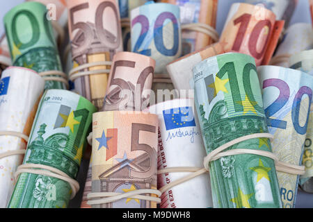 Die Euro-scheine am meisten durch Europäer sind gewohnt, die von 5 10 20 50 und 100. Stockfoto