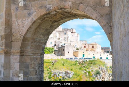 Matera, Italien, Altstadt, die Architekturen von Sasso Caveoso, vom Aussichtsturm der Petersplatz gesehen Stockfoto