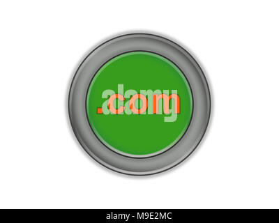 Band grüne Schaltfläche mit der Bezeichnung der Top-Level-Domain "com", weißer Hintergrund Stockfoto