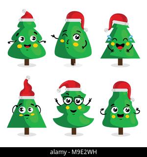 Grüner Weihnachtsbaum Zeichentrickfiguren Stock Vektor