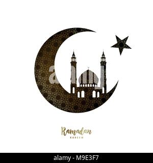 Ramadan Kareem Design. Das Schneiden von Papier Mond und Moschee. Papier Art. Stock Vektor