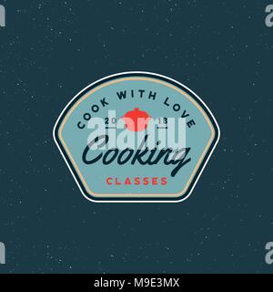 Vintage Kochkurse Logo. im Retrostil kulinarische Schule Emblem. Vector Illustration Stock Vektor