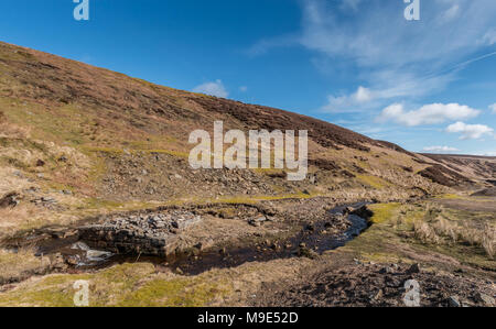 North Pennines Landschaft, die Reste des geschlossenen aufgegeben Sharnberry Mine, Teesdale, Großbritannien Stockfoto