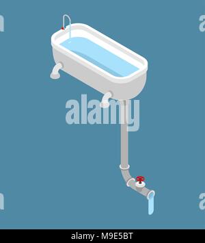 Badewanne Isometrische isoliert. Wasserleitungen. Rohr für Wasser entfernen. Kanalisation. Vector Illustration Stock Vektor