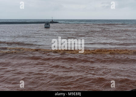 Rotes Wasser im Kukuiula Bay auf Kauai nach einem großen regensturm Stockfoto