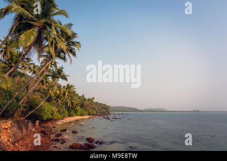 Schöner Blick auf den Strand in der Nähe von Meer und Palmen in Indien Stockfoto