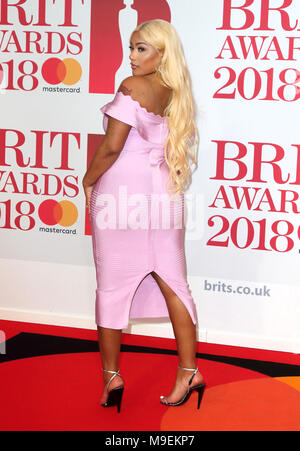 Die BRIT Awards 2018 - roter Teppich Ankünfte: in der O2 Arena, Halbinsel von Greenwich, London Mit: Stefflon Don Wo: London, Vereinigtes Königreich, wenn: 21 Feb 2018 Credit: WENN.com Stockfoto