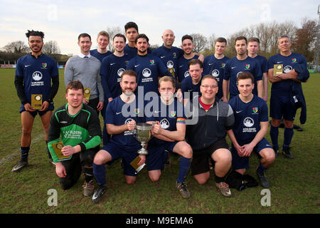 Sporting 77 vs Bocking Soziale behält, Braintree & North Essex Sonntag Liga Cup Finale Fußball an Rosemary Lane am 25. März 2018 Stockfoto