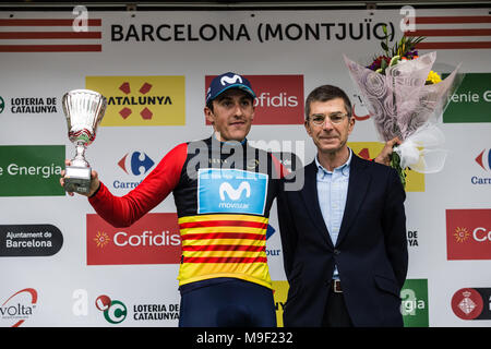 06 SOLER, Marc (ESP) von MOVISTAR TEAM feiert die Katalonien maillot erste Fahrer auf dem Podium während der 98Th Volta Ciclista a Catalunya 2018/Stufe 7 Barcelona - Barcelona 157 km während der Tour von Catalunya, 25. März 2018 in Barcelona, Spanien 98th Volta Ciclista a Catalunya 2018/Stufe 7 Barcelona - Barcelona 157 km während der Tour von Catalunya, 25. März 2018 in Barcelona, Spanien. Stockfoto