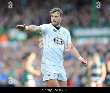 Leicester, Großbritannien, 25. Feb 2018. Aviva Premiership Rugby, Leicester Tigers v Wespen; Josh Basset von Wespen Stockfoto