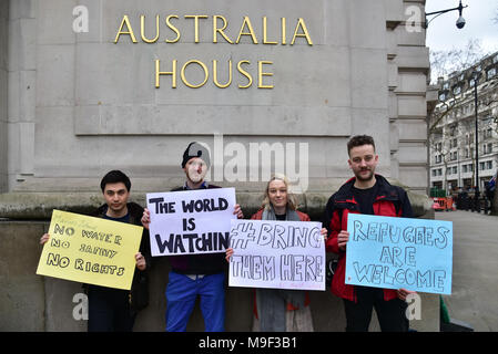 London, England, UK, 25. März 2018. Australien & Freunden in London halten Sie ein Palm Sonntag Rallye für Flüchtlinge der Grausamkeit gegen Flüchtlinge auf Nauru eine Stockfoto