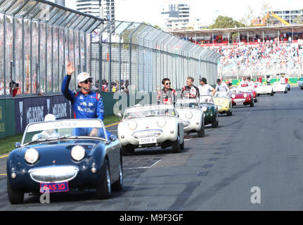 Melbourne, Australien. 25 Mär, 2018. Treiber Parade auf der Strecke 2018 australischen Formel 1 Grand Prix in Melbourne, Australien, 25. März 2018. Credit: Bai Xuefei/Xinhua/Alamy leben Nachrichten Stockfoto