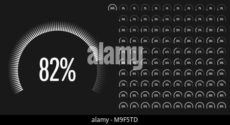 Kreisförmigen Bereich Prozentsatz Zeichnungssatz von 0 bis 100 Ready-to-Use für Web-Design, User-Interface (UI) oder Infografik - Indikator mit schwarz Stock Vektor