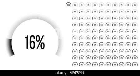 Kreisförmigen Bereich Prozentsatz Zeichnungssatz von 0 bis 100 Ready-to-Use für Web-Design, User-Interface (UI) oder Infografik - Indikator mit schwarz Stock Vektor