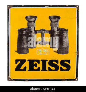 Seltene 30er Jahre Deutsche vor dem Krieg große Emaille schild Werbung Carl Zeiss Jena Fernglas (81 x 75 cm) Stockfoto