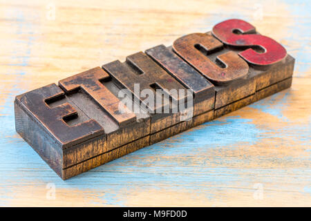 Ethik word Abstract in Vintage buchdruck Holz Art Klischees Stockfoto