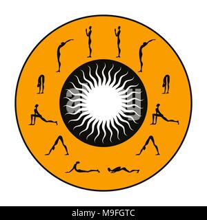 Yoga Infografiken, Surya Namaskar, Anrede die Sonne Stock Vektor