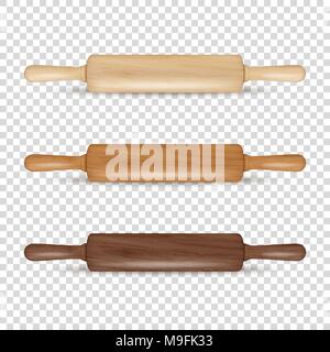 Vektor realistische 3D-Holz- rolling pin Icon Set closeup auf Transparenz grid Hintergrund isoliert. Design Template für Grafiken Stock Vektor
