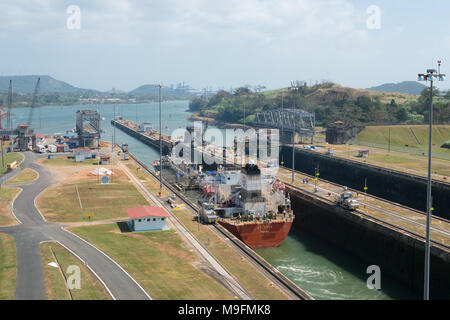 Panama City, Panama - März 2018: Der Panamakanal, Miraflores Schleusen, Panama City Stockfoto