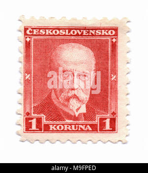 Tomas Garrigue Masaryk, erste tschechoslowakische Präsident (1918-1935) auf Briefmarken, in Prag, Tschechoslowakei (heute Tschechien) in ca. 1930 gedruckt Stockfoto