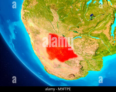 Botswana in Rot hervorgehoben auf dem Planeten Erde. 3D-Darstellung. Elemente dieses Bild von der NASA eingerichtet. Stockfoto