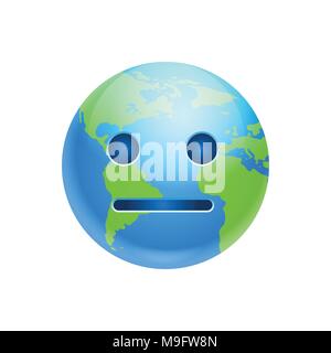 Cartoon Erde Gesicht traurig Emotion Symbol lustig Planet gedrückt Expression isoliert Stock Vektor