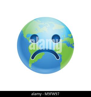 Cartoon Erde Gesicht traurig Emotion Symbol lustig Planet gedrückt Expression isoliert Stock Vektor