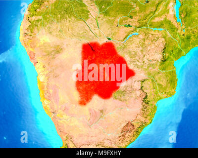 Botswana in Rot hervorgehoben auf dem Planeten Erde. 3D-Darstellung. Elemente dieses Bild von der NASA eingerichtet. Stockfoto