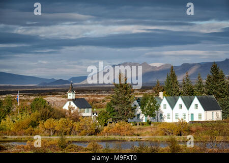 Am späten Abend Blick auf populäre Thingvellir National Park im Herbst, Island. Stockfoto