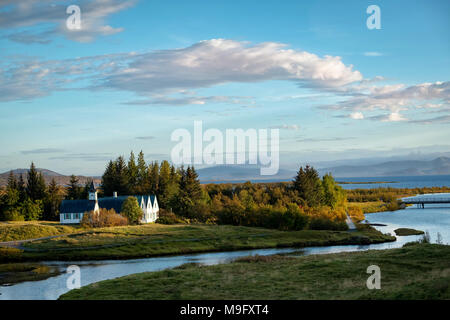 Am späten Abend Blick auf populäre Thingvellir National Park im Herbst, Island. Stockfoto