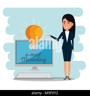 Geschäftsfrau mit e-mail marketing Symbole Stock Vektor