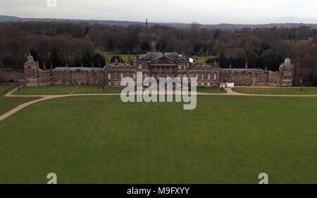 Außenansicht von Wentworth Woodhouse in Rotherham, South Yorkshire, wie der Wentworth Woodhouse Preservation Trust auf ein großes Projekt das stattliche Haus wiederhergestellt und für die Öffentlichkeit zugänglich machen. Stockfoto