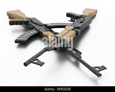 Automatisches Gewehr auf weißem Hintergrund. 3D-Darstellung. Stockfoto