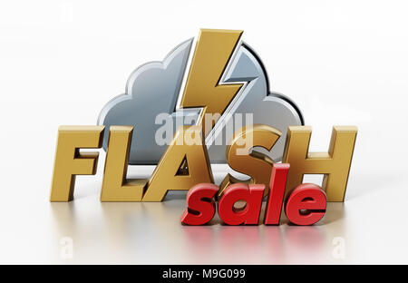 Flash Sale text-, Cloud- und blitz Symbol. 3D-Darstellung. Stockfoto