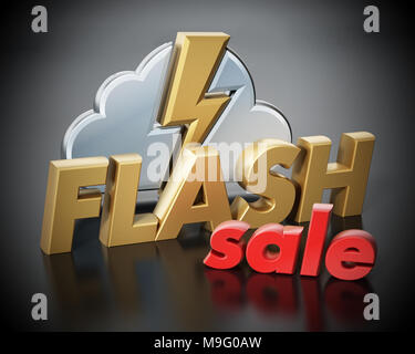 Flash Sale text-, Cloud- und blitz Symbol. 3D-Darstellung. Stockfoto