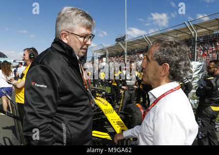 Melbourne, Australien. 25 Mär, 2018. Ross Brawn (GBR), Geschäftsführer der Motorsport Formel 1 Gruppe, PROST Alain (fra), Renault Botschafter, Portrait während 2018 Formel 1 in Melbourne, Australian Grand Prix, vom 22. bis 25 - Foto: FIA Formel Eins-Weltmeisterschaft 2018, Melbourne, Victoria: Motorsport: Formel 1 2018 Rolex Grand Prix von Australien, | Nutzung der weltweiten Kredit: dpa/Alamy leben Nachrichten Stockfoto