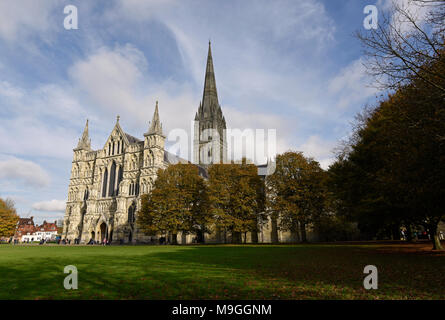 Die Kathedrale von Salisbury in herbstlichen Nachmittag Licht Stockfoto