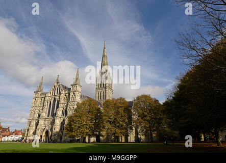 Die Kathedrale von Salisbury in herbstlichen Nachmittag Licht Stockfoto