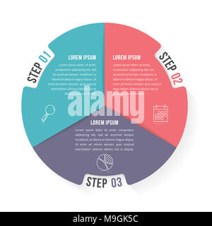 Kreis Infografik Vorlage mit drei Elementen, Schritte und Optionen, Workflow oder Prozessdiagramm, Vector EPS 10 Abbildung Stockfoto