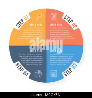 Kreis Infografik Vorlage mit vier Elementen, Schritte und Optionen, Workflow oder Prozessdiagramm, Vector EPS 10 Abbildung Stockfoto