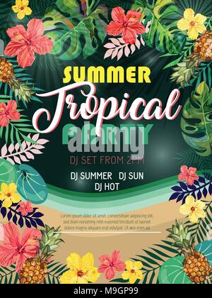 Sommer tropische Party design Poster oder Flyer. Stock Vektor