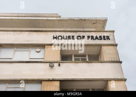House of Fraser Plymouth, schließen. Metapher kämpfen, Einzelhändler, High Street, House of Fraser shop Verschlüsse, High Street Ausgaben fallen Stockfoto