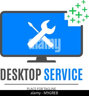 Desktop Service Schriftzug mit Monitor, Schraubenschlüssel und Schraubenzieher Stock Vektor