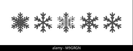 Schneeflocken Symbole gesetzt. Schwarz winter Silhouetten Sammlung Stock Vektor