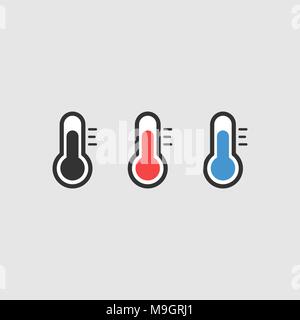 Thermometer Symbole. Satz flacher Glaskolben Zeichen Stock Vektor