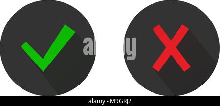 Grünen Haken und Rotes Kreuz Button Icons Stock Vektor