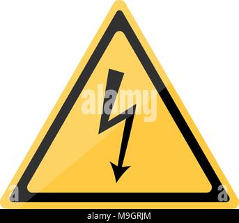 Symbol für hohe Spannung. Schwarzer blitz Pfeil auf Gelbe dreieckige Schild Stock Vektor