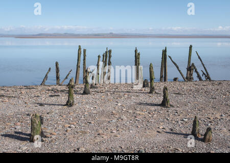 Überreste der aus dem 19. Jahrhundert am Pier Carsethorn Strand in Dumfries und Galloway region, Schottland. Stockfoto