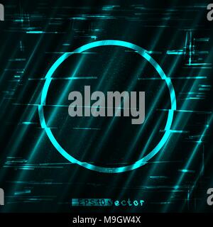 Glitch blauer Kreis licht Form Vorlage. Abstrakte glitched Azure Vektor frame Design Hintergrund Stock Vektor