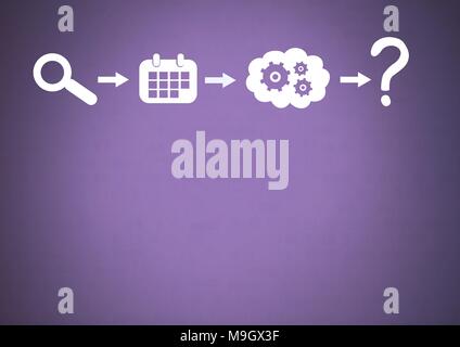Idee denken und Brainstorming Prozess Symbole in der richtigen Reihenfolge Stockfoto
